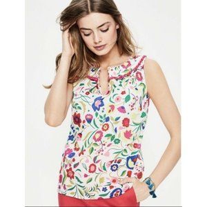 Boden Rick Rack Pom Pom Colorful Blouse Top Floral Print US 4
